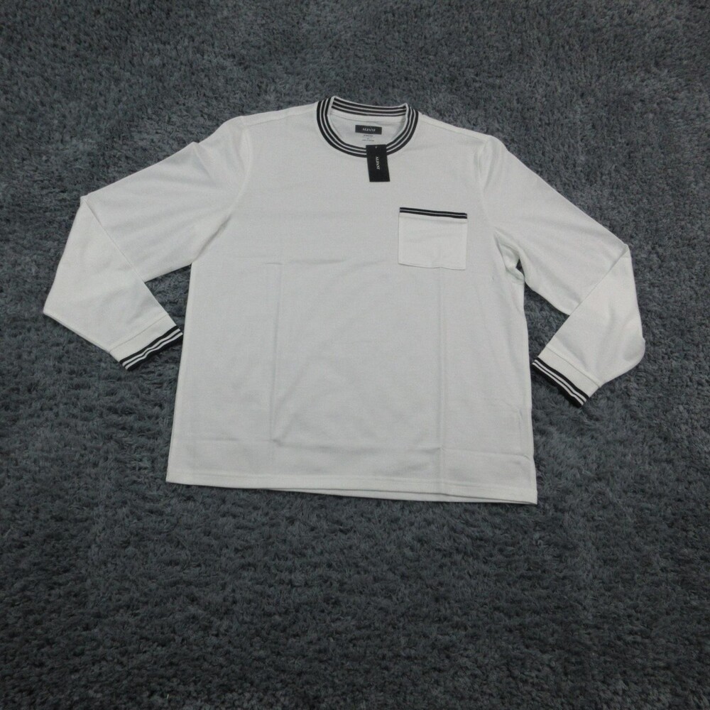 Alfani Shirt Mens XL White Stretch Long Sleeve Knit Crewneck Pocket Trim NWT